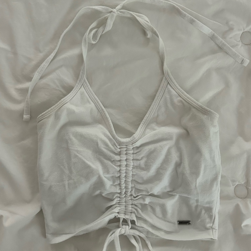 Hollister Gray and White Tie Front Crop Tank